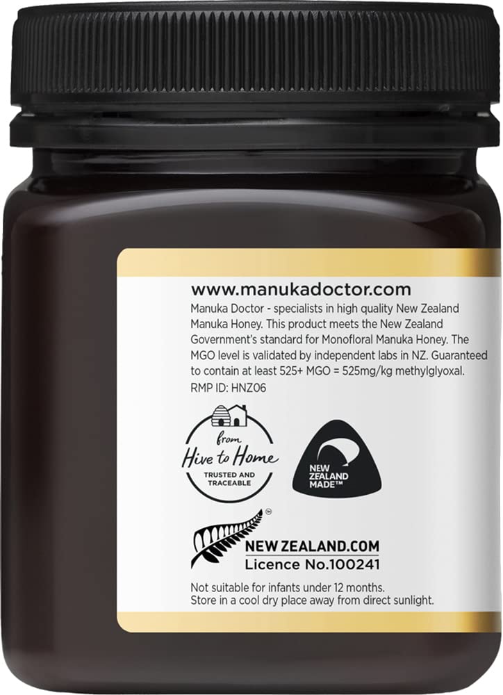 Manuka Doctor - MGO 525+ Manuka Honey Monofloral, 100% Pure New Zealand Honey. Certified. Guaranteed. Raw. Non-GMO (8.75 oz)