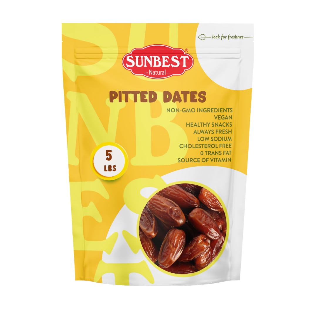 Sunbest Natural Deglet Noor Organic Dates, 4 lbs – Pitted & Whole – Bulk Dried Fruit Snack For Kids & Adults – Naturally Sweet For Baking & Cooking – Chewy, Fiber Rich, Kosher & No Sugar Added (64 oz)