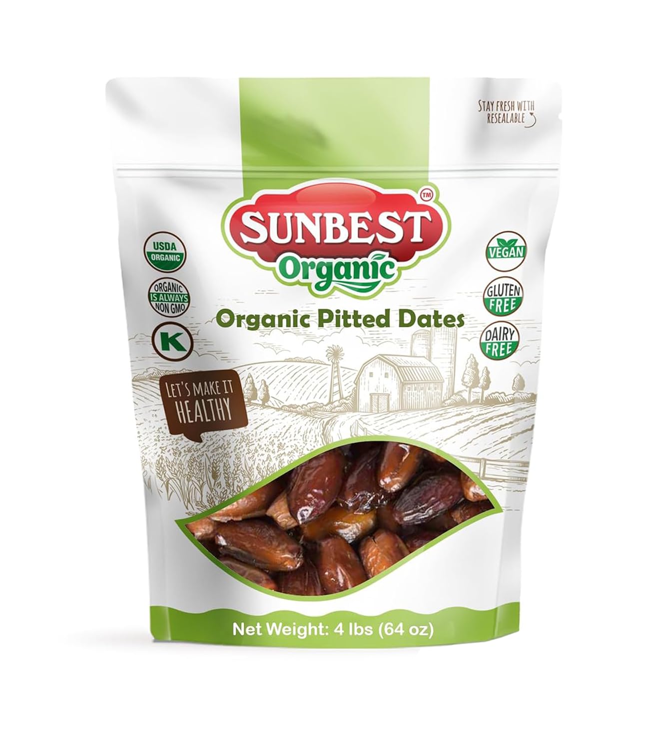 Sunbest Natural Deglet Noor Dates, 5 lbs – Pitted & Whole – Bulk Dried Fruit Snack For Kids & Adults – Naturally Sweet For Baking & Cooking – Sun-Dried, Fiber Rich, Kosher & No Sugar Added (80 oz)