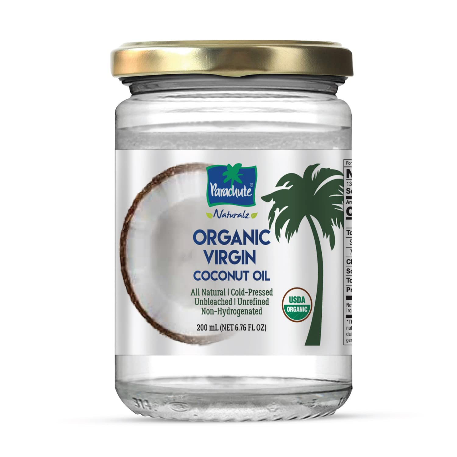 Parachute Naturalz Organic Virgin Coconut Oil | For Cooking, Hair, Body & Oil Pulling | Cold Pressed | Unbleached | Unrefined | Non-Hydrogenated | MCT Oil | USDA Certified |16 Fl.Oz | Glass Jar