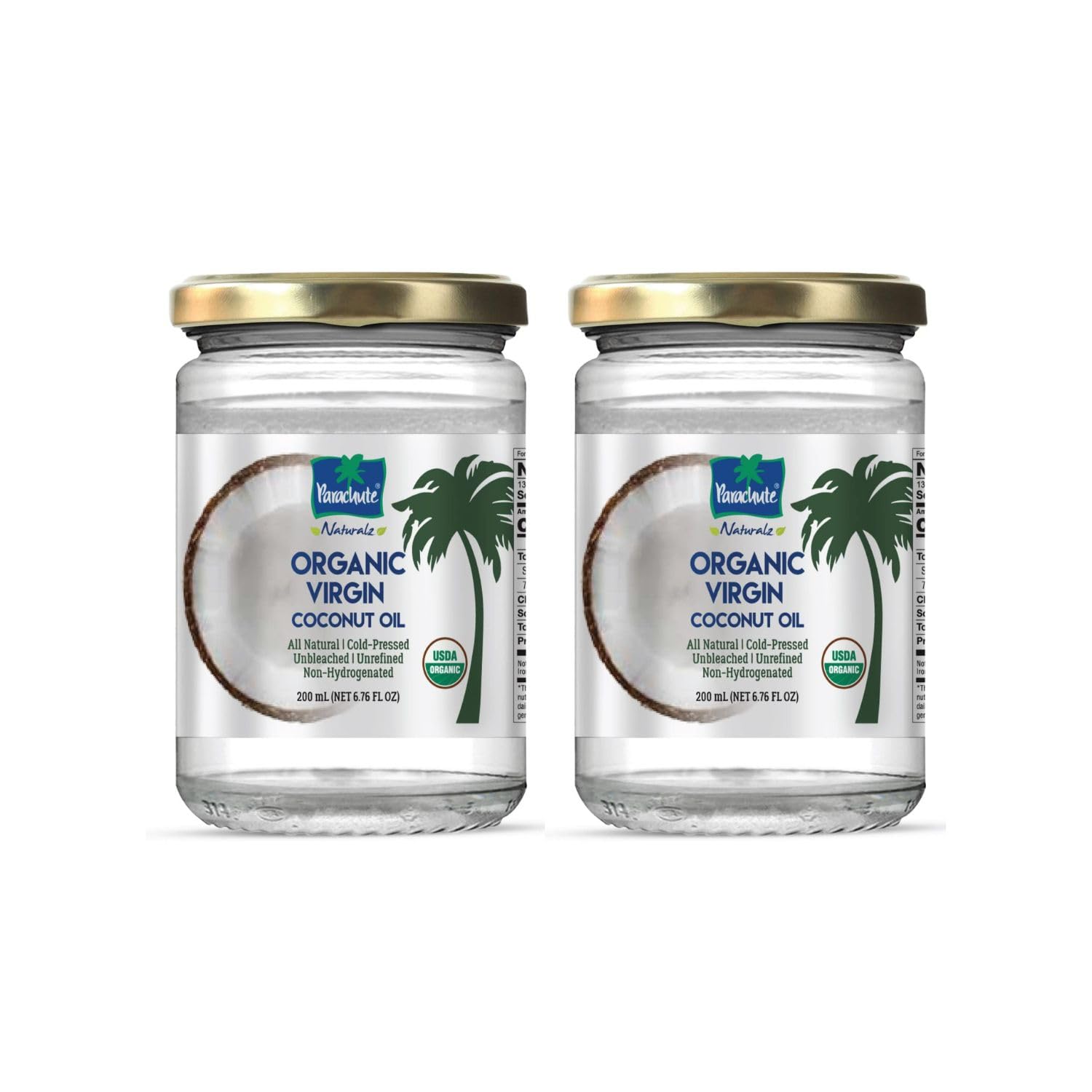 Parachute Naturalz Organic Virgin Coconut Oil | For Cooking, Hair, Body & Oil Pulling | Cold Pressed | Unbleached | Unrefined | Non-Hydrogenated | MCT Oil | USDA Certified |16 Fl.Oz | Glass Jar