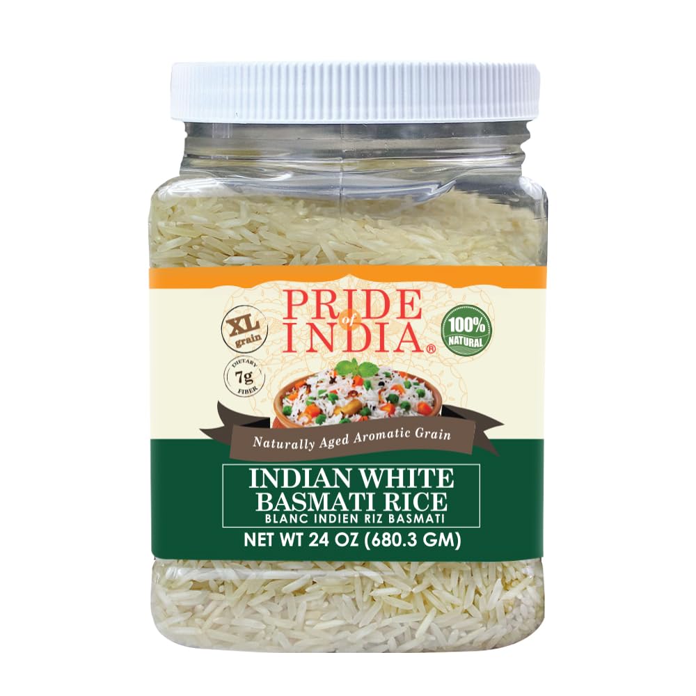 Pride Of India - Extra Long Indian Basmati Rice, Naturally Aged Aromatic Grain, 3 lbs Jar