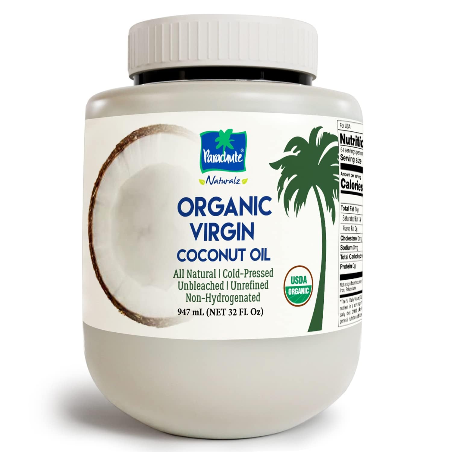 Parachute Naturalz Organic Virgin Coconut Oil | For Cooking, Hair, Body & Oil Pulling | Cold Pressed | Unbleached | Unrefined | Non-Hydrogenated | MCT Oil | USDA Certified |16 Fl.Oz | Glass Jar