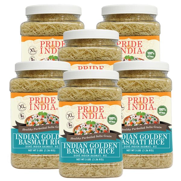 Pride Of India - Extra Long Indian Basmati Rice, Naturally Aged Aromatic Grain, 3 lbs Jar