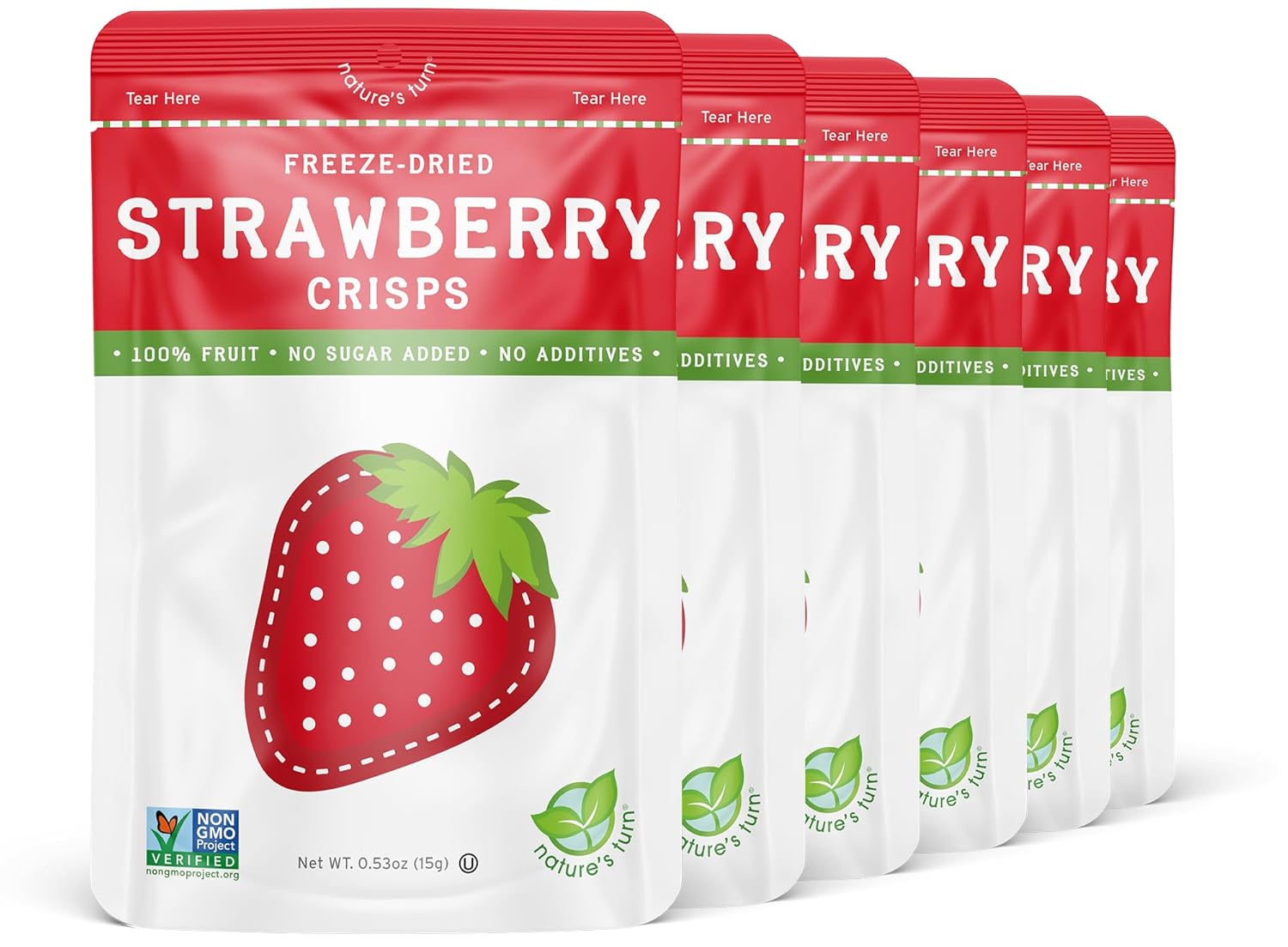 Nature’s Turn Freeze-Dried Strawberry Crisps – Healthy, Gluten-Free, Crispy & Delicious, Plant-Based Snack, Ideal for Cereal, Smoothies, School Lunches, & On-the-Go, Bags of 12 (0.53 oz Each)
