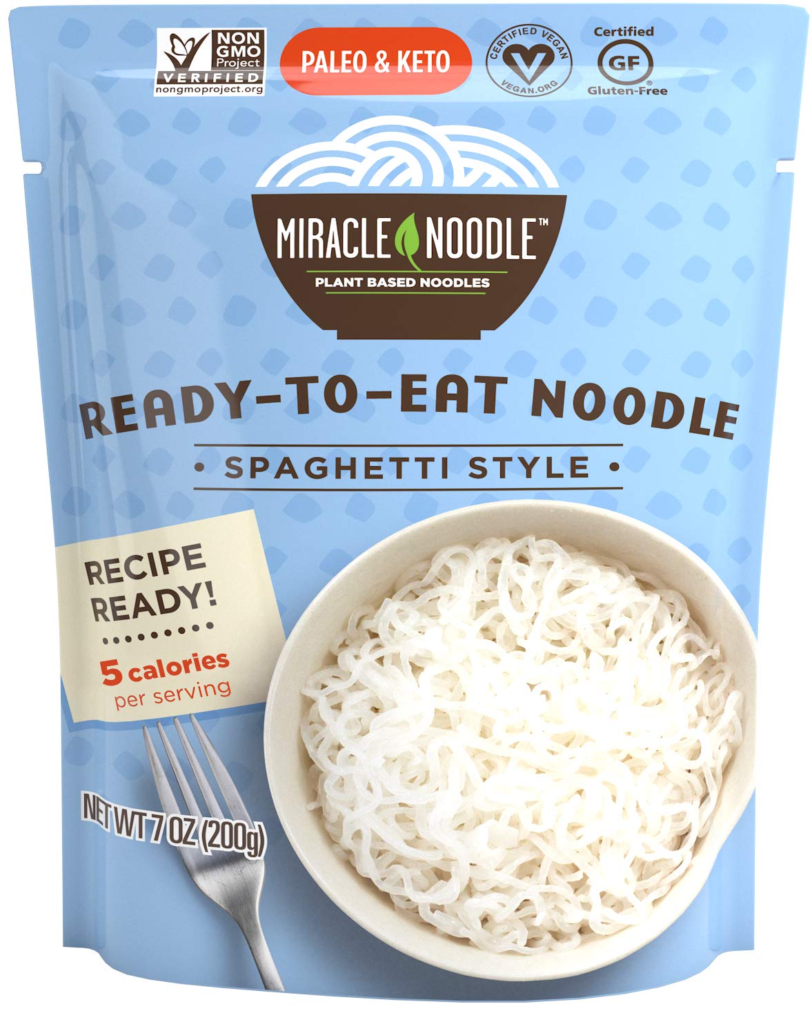 Miracle Noodle Ready to Eat Organic Spaghetti Pasta, 7 Oz (Pack of 6), Plant Based Shirataki Konjac Noodles, 5 Calories, 1g Net Carbs Per Serving, Keto, Gluten-Free
