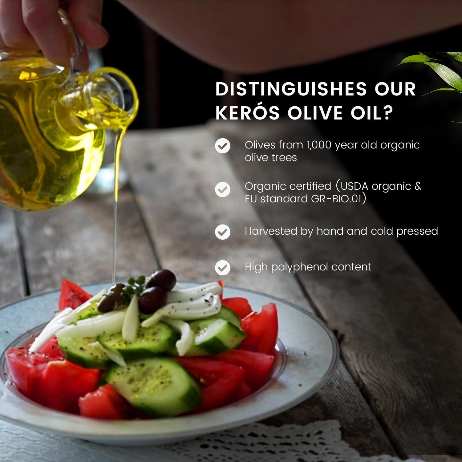 Ancient Foods Keros Organic Extra Virgin Olive Oil Cold Pressed β Greek EVOO, High Polyphenol Olive Oil from 1000 Year Old Trees from Greece β Ideal for Cooking, Salads & Gourmet Dishes β 101oz (3L)