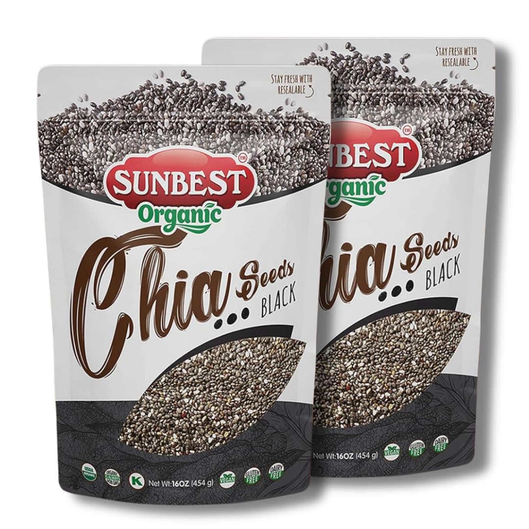 Sunbest Natural Organic Super Seeds Mix, 2-Pack – Raw Chia, Flax Seed, Hemp, Pumpkin & Sunflower Seeds – Great For Trail Mix, Smoothies & Salads – Superfood Blend Rich in Protein & Fiber (32 oz)