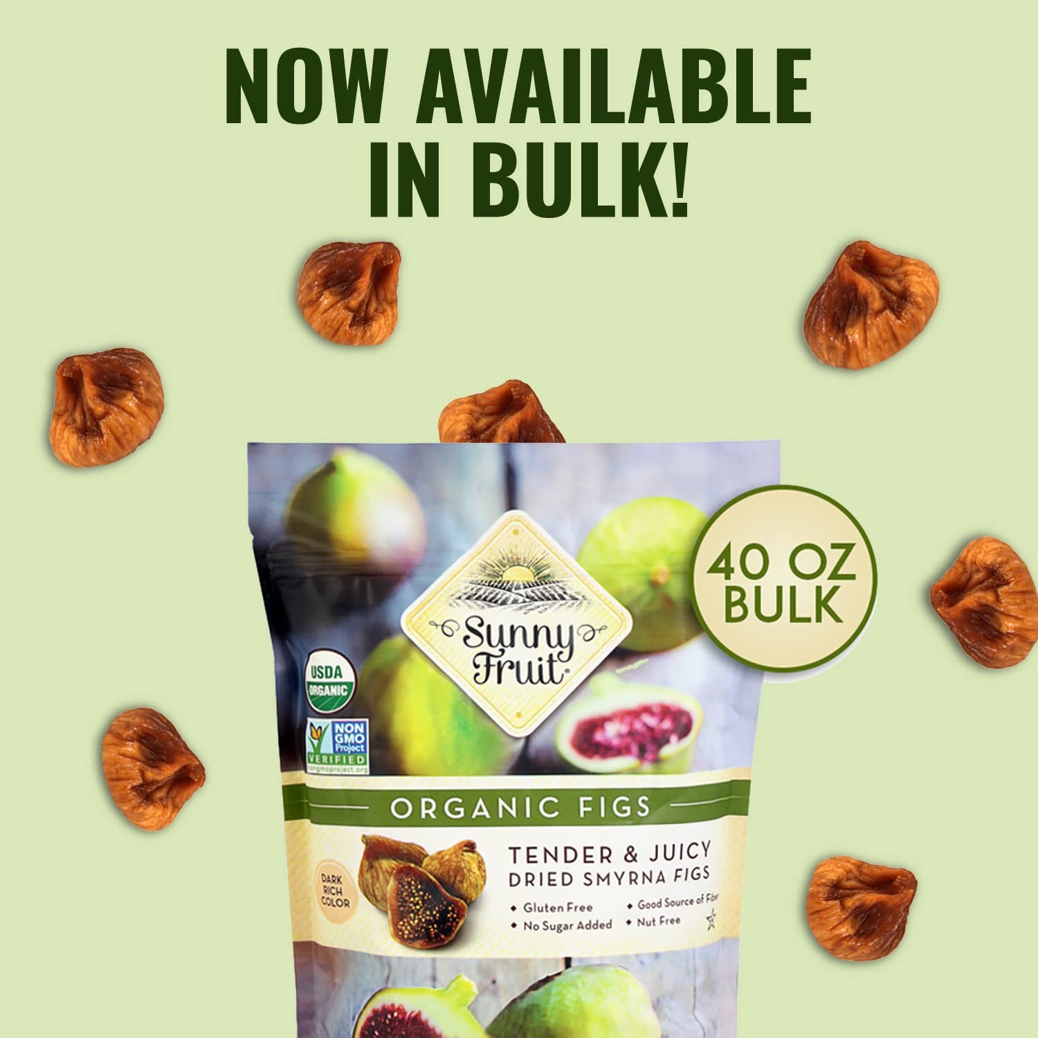 Sunny Fruit Soft Organic Turkish Dried Figs, 2.5 Pound Bulk Bag | No Preservatives, No Sugar Added | Healthy, Naturally Sweet Snack | Whole Dried Fruits | ORGANIC, NON-GMO, VEGAN, HALAL, KOSHER