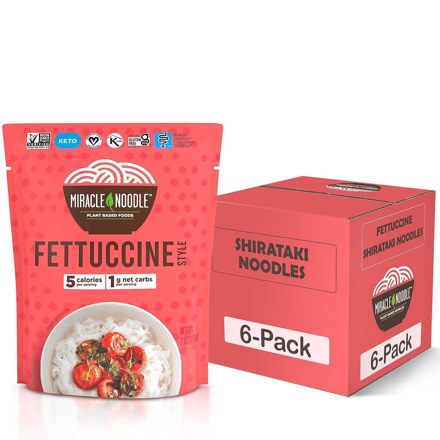 Miracle Noodle Ready to Eat Organic Spaghetti Pasta, 7 Oz (Pack of 6), Plant Based Shirataki Konjac Noodles, 5 Calories, 1g Net Carbs Per Serving, Keto, Gluten-Free