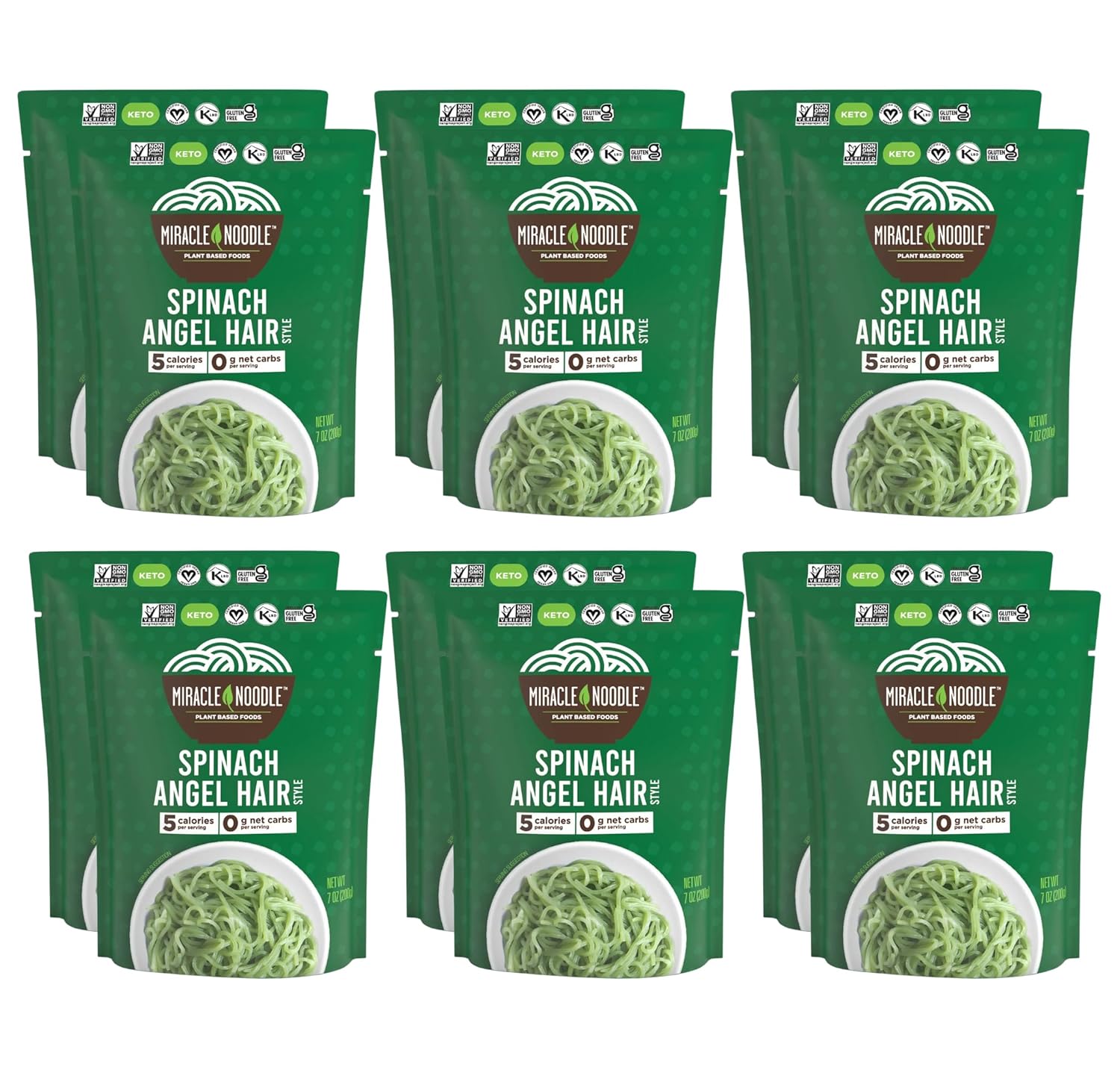 Miracle Noodle Ready to Eat Organic Spaghetti Pasta, 7 Oz (Pack of 6), Plant Based Shirataki Konjac Noodles, 5 Calories, 1g Net Carbs Per Serving, Keto, Gluten-Free