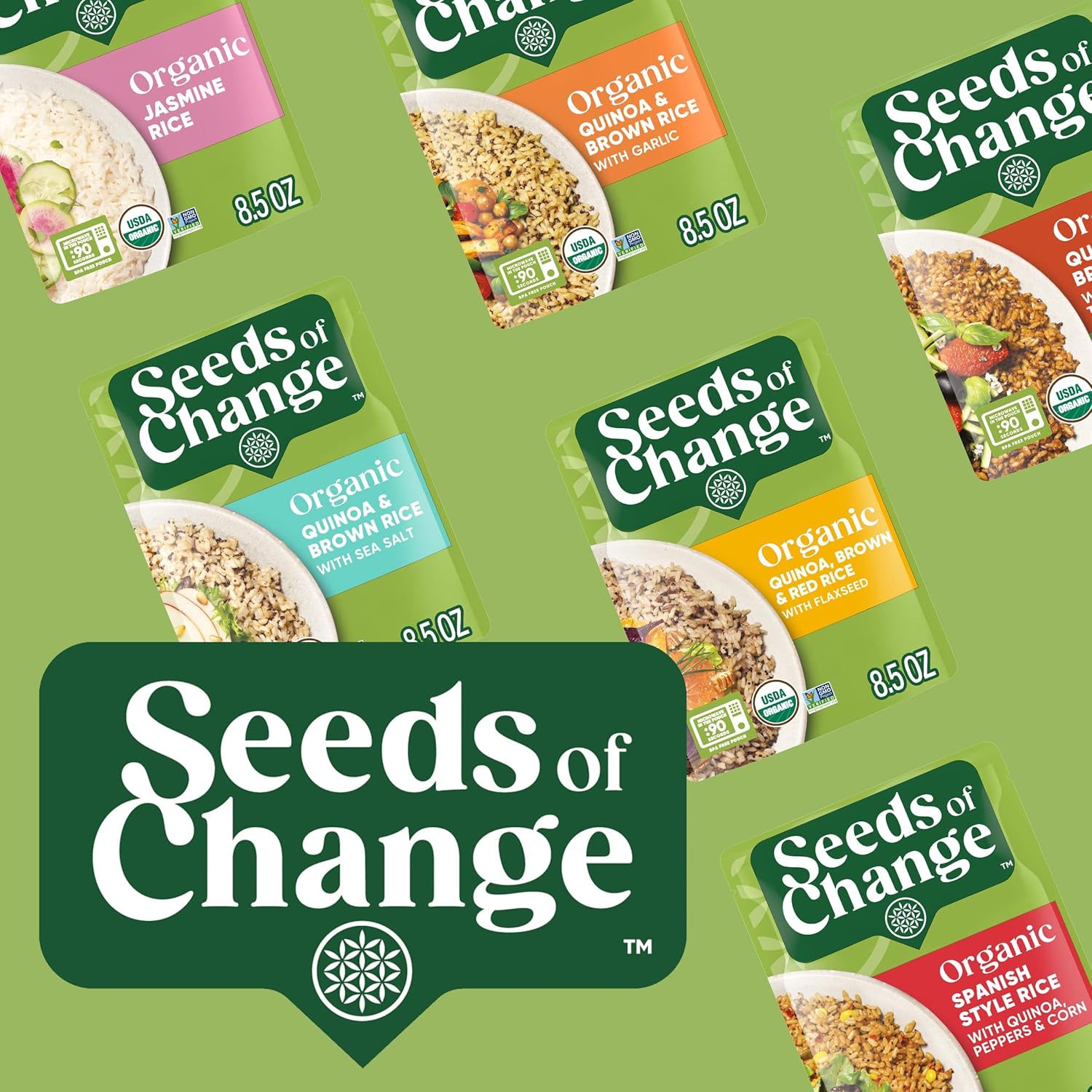 SEEDS OF CHANGE Certified Organic Brown Basmati Rice, Organic Food, 8.5 OZ Pouch (Pack of 12)