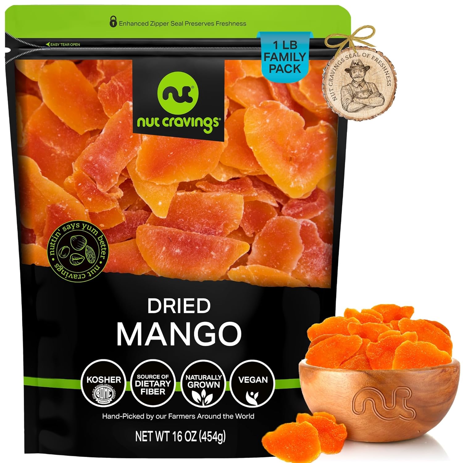 NUT CRAVINGS - Dried California Peaches, No Sugar Added, Unsweetened (16oz, 1 LB) Sweet Healthy Snack, Vegan, Kosher, Resealable Bag