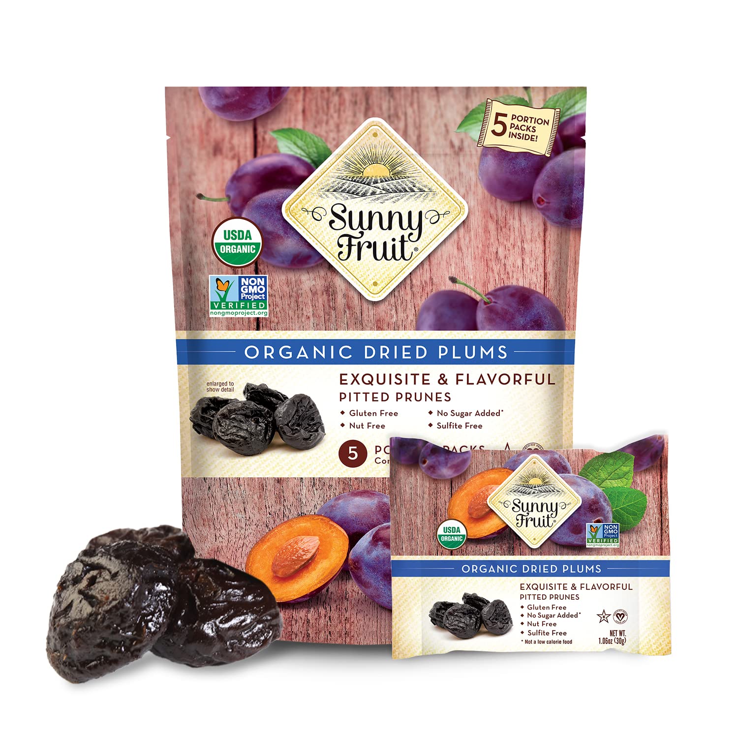 Sunny Fruit Soft Organic Pitted Prunes, 2.5 Pound Bulk Bag | No Preservatives, No Sugar Added | Healthy, Naturally Sweet Dried Plums | High Fiber Dried Fruit | ORGANIC, NON-GMO, VEGAN, HALAL, KOSHER