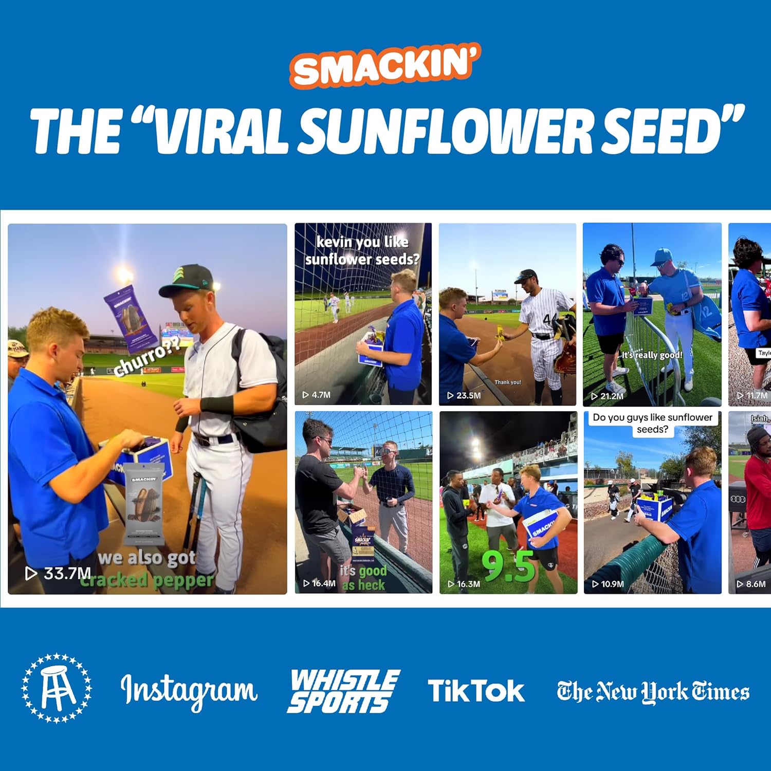 SMACKIN' Sunflower Seeds, Roasted Jumbo Small-Batch, American Made - Variety, 1.5oz bags (11 pack)