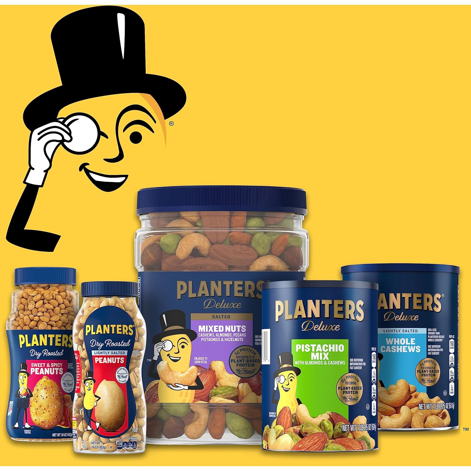 PLANTERS Deluxe Mixed Nuts with Sea Salt, 27 oz Resealable Container - Variety Mixed Nuts Snacks with Cashews, Almonds, Pecans, Pistachios & Hazelnuts - Energy Boost - Kosher