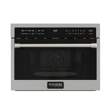 KoolMore Reserve Built-in Microwave Convection Oven with Air Fry, 3-in-1 Combo, Sensor Cook, Soft-Close Door, Stainless Steel, 24 in. / 1.6 cu. ft. with NEMA 5-20P Plug in Black