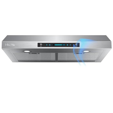 HisoHu 30 Inch Under Ducted Cabinet Range Hood with 1200 CFM, 4 Speed Gesture Sensing Kitchen Exhaust Hood & Touch Control Panel, Stainless Steel Stove Vent Hood with 2 LED Lights