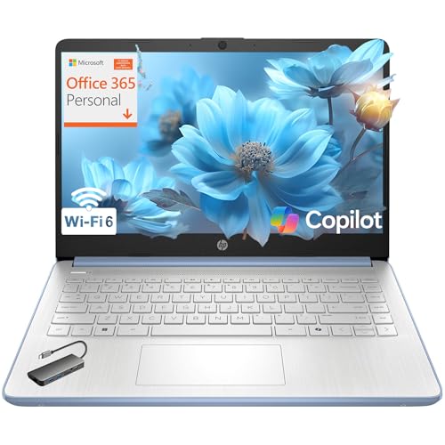 HP Laptop Computer for Students, 2026 Edition AI PC, 1 Year Office 365, Intel Processor, 16GB RAM, 128GB UFS, Long Battery Life, Webcam, WiFi 6, Type-c HUB Included, Windows 11 Home S, Sky Blue