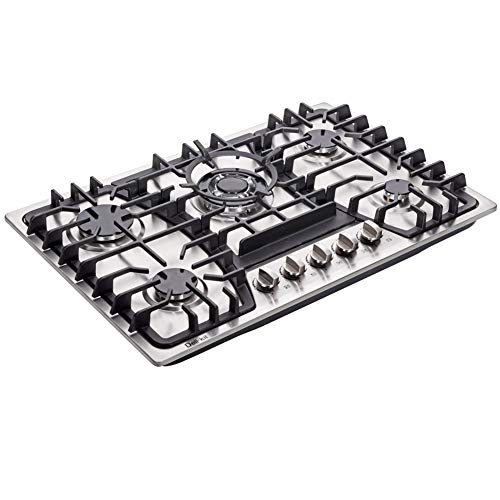 Deli-kit 30 Inch Gas Cooktop - Dual Fuel Sealed 5 Burners Built-In Stainless Steel Hob DK257-A03