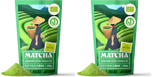 NaturaleBio Matcha Tee Pulver Bio - Premium-Qualität - 100g. Original Green Tea aus Japan. Japanischer ideal zum Trinken. Grüntee für Latte, Smoothies Getränk. Hergestellt in Uji, Kyoto.