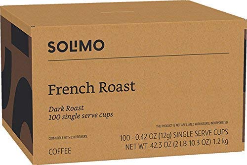 Amazon Brand - Solimo Dark Roast Coffee Pods, Compatible with Keurig 2.0 K-Cup Brewers, 100 Count (Pack of 1)