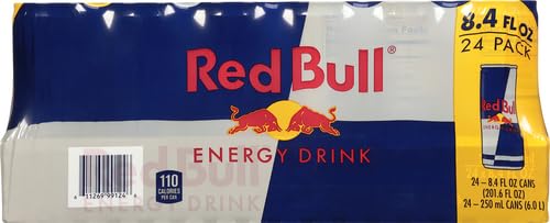 Red Bull Energy Drink with 80mg Caffeine plus Taurine & B Vitamins, 8.4 Fl Oz, 6 Packs of 4 Cans (Pack of 24)
