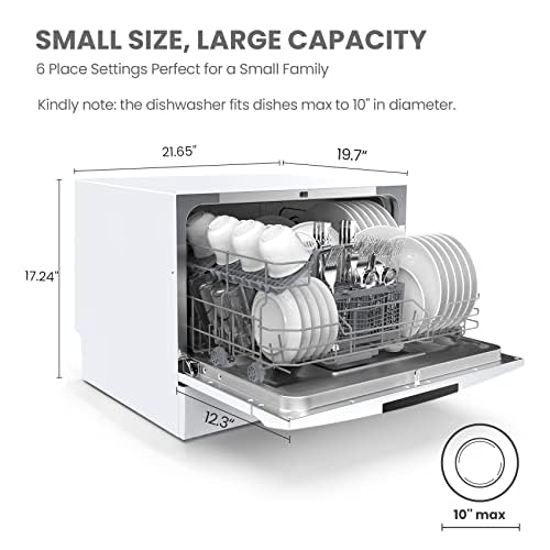 COMFEE’ Countertop Dishwasher, Energy Star Portable Dishwasher, 6 Place Settings & 8 Washing Programs, Speed, Baby-Care, ECO& Glass, Dish Washer for Dorm, RV& Apartment, Black
