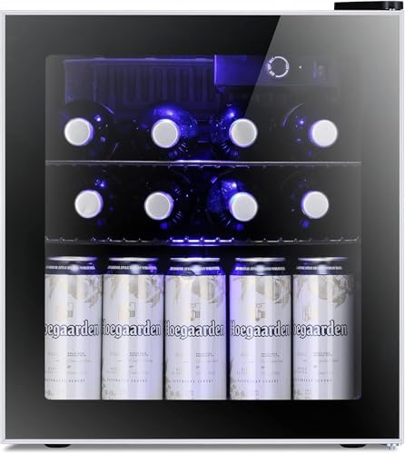 Antarctic Star 12 Bottle 48 Can Wine Cooler/Cabinet Beverage Refrigerator Mini Fridge Low Noise Clear Glass Door Counter Top Cellar for Beer Soda Bar 1.3 cu.ft Black