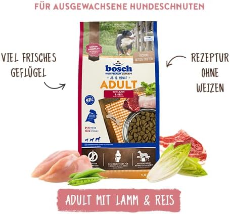 bosch HPC Adult mit Lamm & Reis | Hundetrockenfutter für ausgewachsene Hunde aller Rassen | 1 x 15 kg