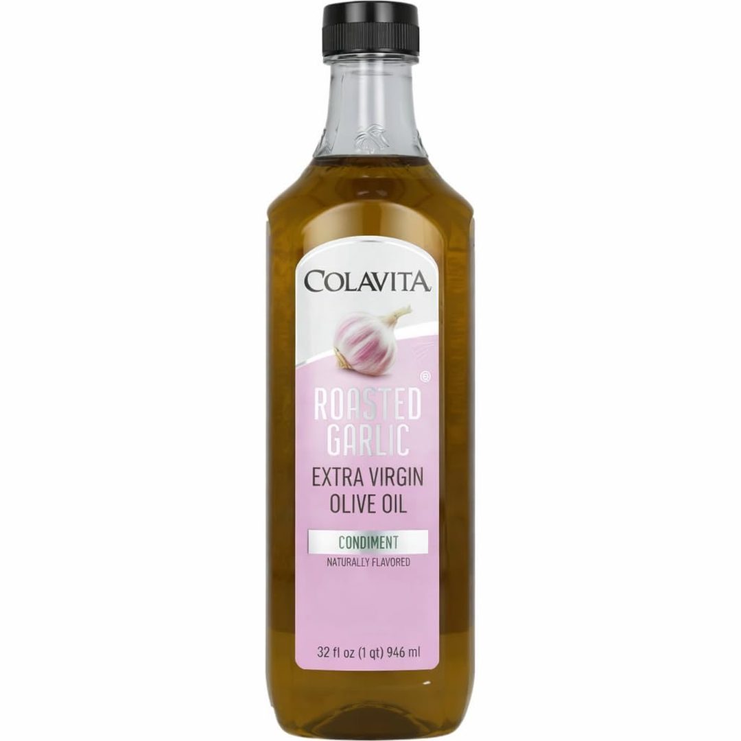 Colavita Roasted Garlic Extra Virgin Olive Oil, 32 Fl Oz - Cold Pressed EVOO Infused with Natural Roasted Garlic Flavor for Cooking, Dressings, Marinades & Dipping