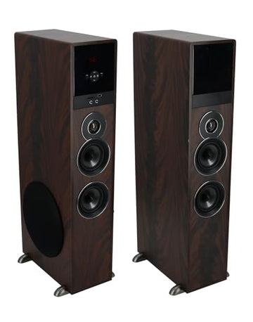 Rockville TM80D Powered Home Theater Tower Speaker System, Dark Wood, 800W, 8" Subwoofers, Bluetooth, USB/SD Playback, FM Radio, Remote Control, Karaoke Ready, Perfect for Home Entertainment