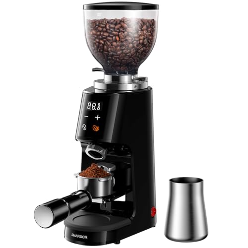 SHARDOR Professional 64mm Burr Coffee Grinder with 100 Grind Settings and All-Metal Chamber, Coffee Bean Grinder with Adjustable Electronic Timer and LED Display, Anti-Static, Black, 120V Only