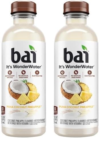 Bai Antioxidant Infused Water Beverage, Molokai Coconut, with Vitamin C and No Artificial Sweeteners, 18 Fluid Ounce Bottle, 12 Pack