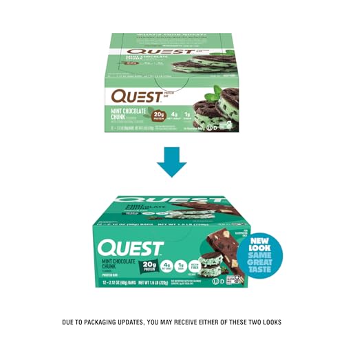 Quest Nutrition Chocolate Chip Dough Cookie Protein Bars, 21g Protein, 1g Sugar, 4g Net Carbs, High Fiber, Gluten Free, Keto-Friendly, 12 Count