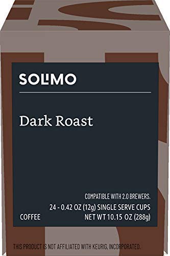 Amazon Brand - Solimo Dark Roast Coffee Pods, Compatible with Keurig 2.0 K-Cup Brewers, 100 Count (Pack of 1)
