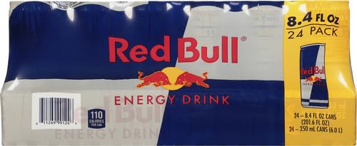 Red Bull Energy Drink with 80mg Caffeine plus Taurine & B Vitamins, 8.4 Fl Oz, 6 Packs of 4 Cans (Pack of 24)