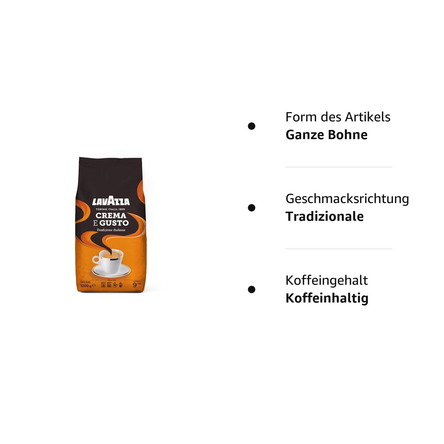 Lavazza, Crema e Aroma, Arabica und Robusta Kaffeebohnen, Ideal für Espressomaschinen, mit Schokoladigen Aromen, Reicher und Vollmundiger Geschmack, Intensität 8/10, Mittlere Röstung, 1 kg Packung