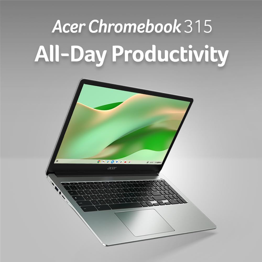 Acer Chromebook 315 Laptop, Celeron N4500, 15.6" Full HD IPS Display, 4GB LPDDR4X, 64GB eMMC, Wi-Fi 6, DTS Audio, USB Type-C, Chrome OS, CB315-4H-C8XU, Silver