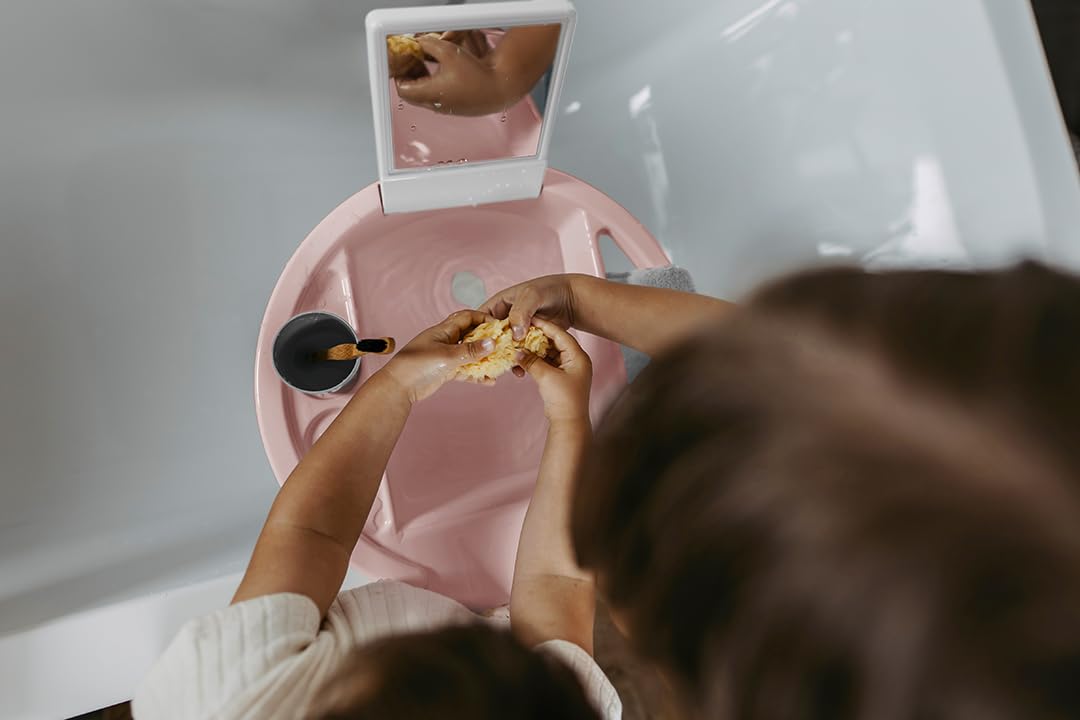 Rotho Babydesign Kiddy Wash - Kinderwaschbecken - Waschbecken - mobiles Kinderwaschbecken für die Badewanne - mit Spiegel- Ideal für Bad & Kinderzimmer grün