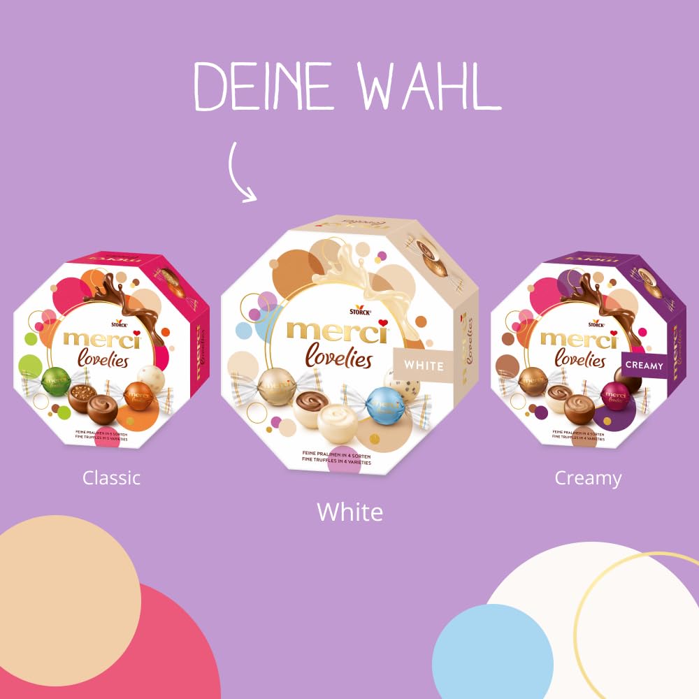 merci lovelies Classic – 1 x 185 g – Pralinen-Schachtel mit 5 gefüllten Schokoladen-Spezialitäten – Schokokugeln zum Teilen & Verschenken