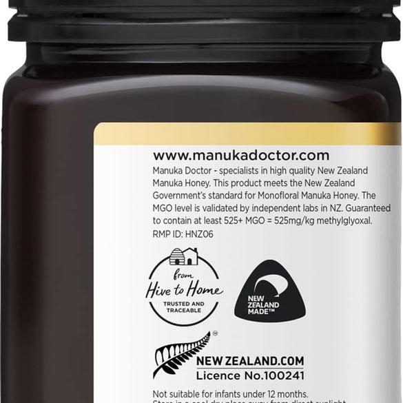 Manuka Doctor - MGO 525+ Manuka Honey Monofloral, 100% Pure New Zealand Honey. Certified. Guaranteed. Raw. Non-GMO (8.75 oz)