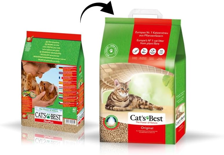 Cat’s Best Original Katzenstreu, 100% pflanzliches Katzenklumpstreu mit maximaler Saugfähigkeit – bekämpft Gerüche natürlich und aktiv, 8,6 kg/20 l (Verpackung kann variieren)