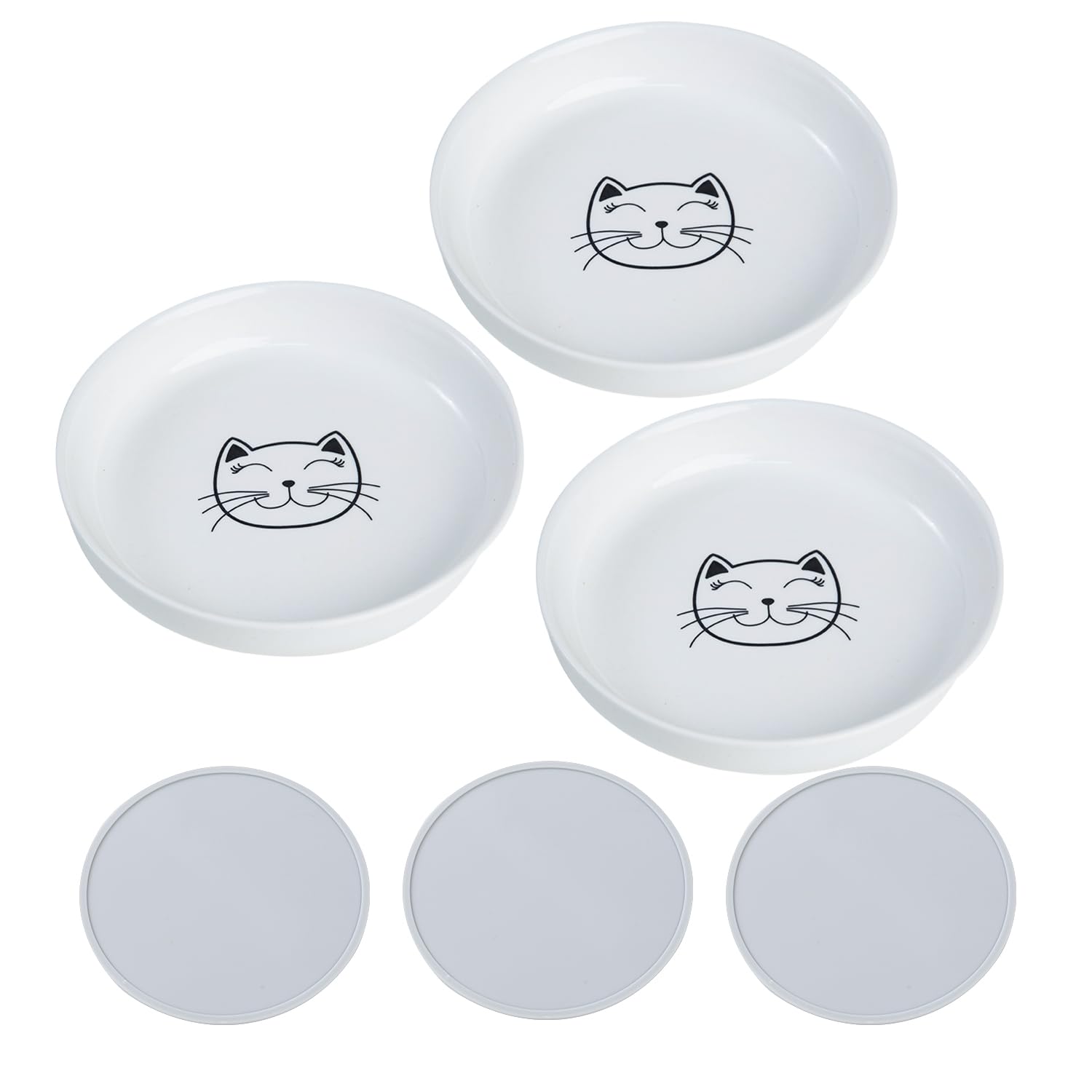 Lusifaco Keramik Katzennapf Erhöht, 15 cm Breite, Erhöhter Katzennapf aus Keramik mit Bambusständer, Schnurrhaarfreundliche Katzen Futternapf, Futterstation Katze, Fressnapf Kätzchen(2er-Set)