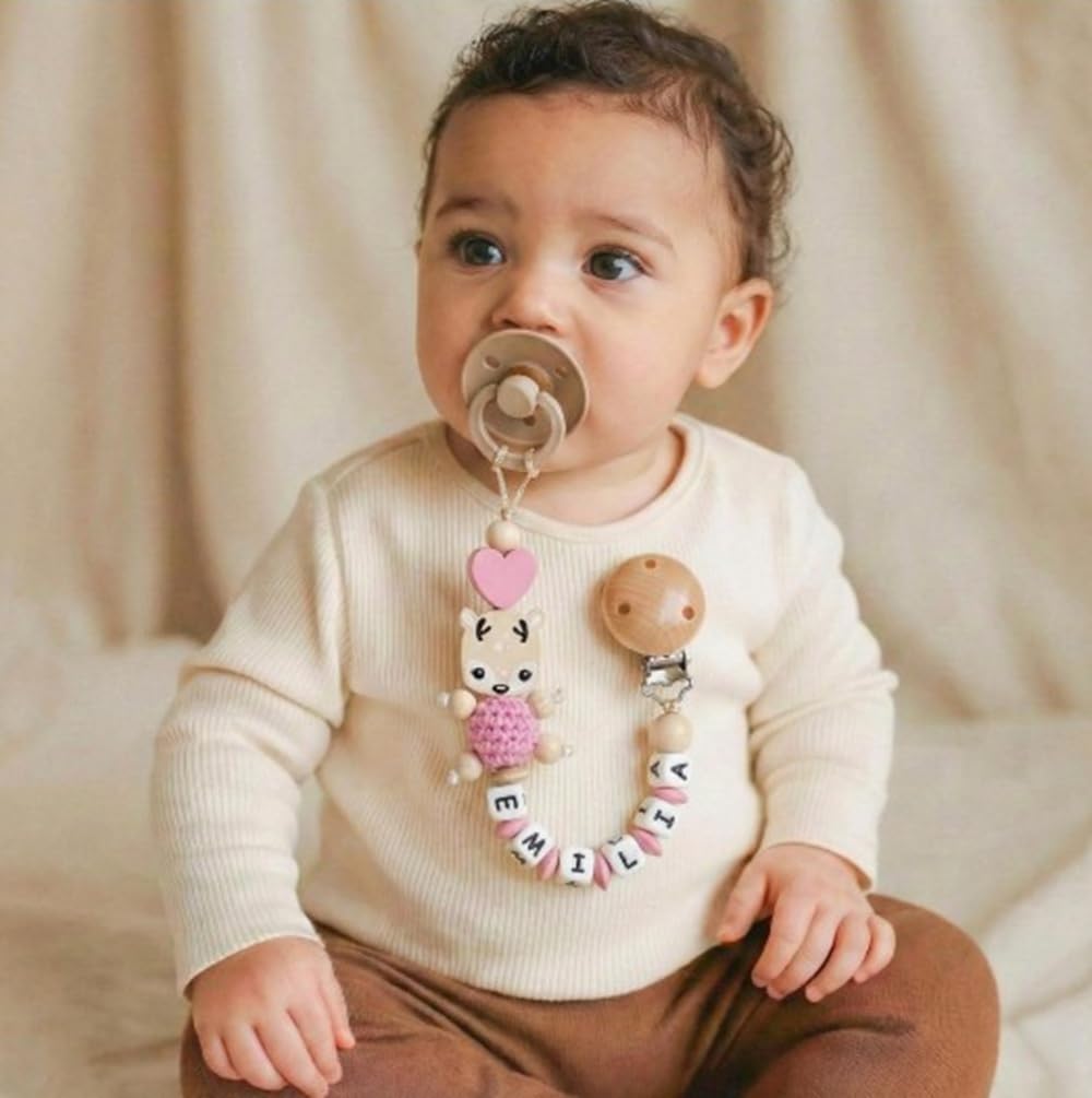 Schnullerband mit Namen für Mädchen & Jungen personalisierte Baby Geschenke (Blau)