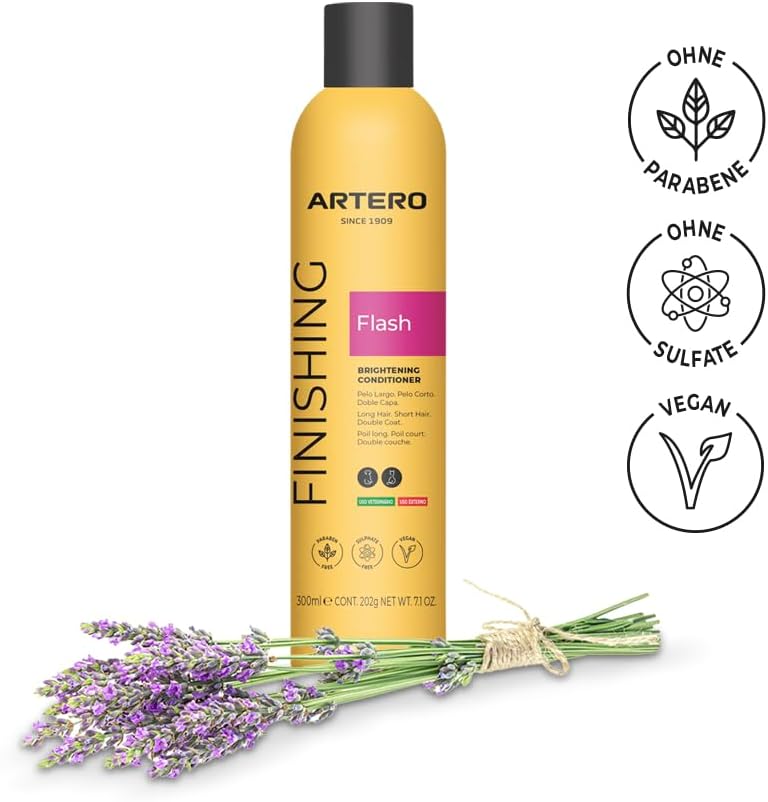 Artero Flash. Conditioner und Glanzverstärker für Hunde und Katzen in Sprayform, erleichtert das Bürsten ohne Haarbruch.