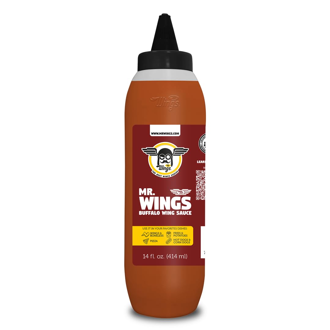 Mr. Wings Sweet Mango Mild Sauce 1 Gallon (128 Fl Oz). Sweet and spicy delight, perfect for boneless chicken, fries, drinks, and your favorite snacks. Large bulk sauce.