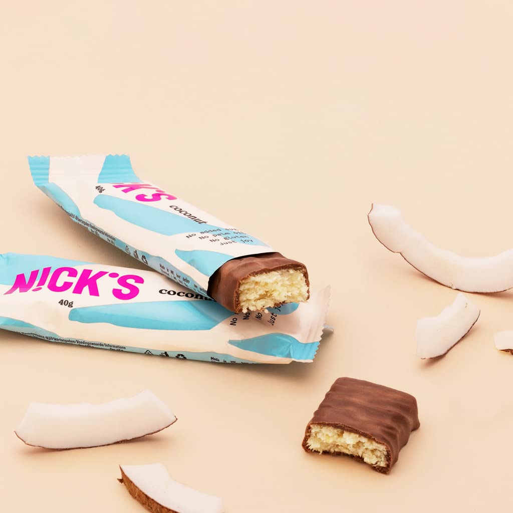 NICKS Keto Riegel Coconut, Schokolade Kokos Snacks, 175 Kalorien, 2 Net carbs, ohne Zuckerzusatz, Glutenfrei, Low carb Süssigkeiten (15x40g)