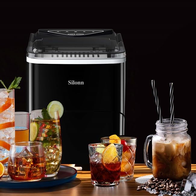 Nugget Ice Maker Countertop, Silonn Chewable Pellet Ice Machine with Self-Cleanin Function, 36lbs/24H Portable Ice Makers for Home Kitchen Officce, Black