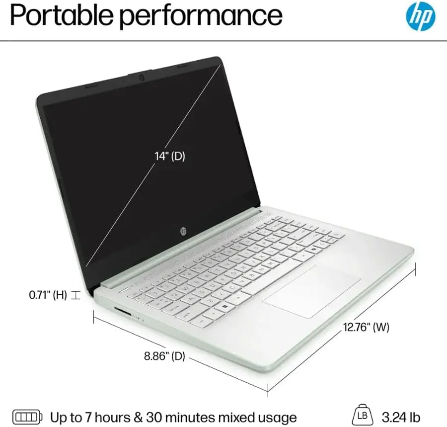 HP 2025 Laptop for Student Business, 14" Anti-Glare, Intel N150, 16GB RAM, 384GB Storage(128GB UFS+256GB MSD), Wi-Fi 6, Copilot AI & 1 Year Office 365, Willow Green, Windows 11 Pro, W/Accessories